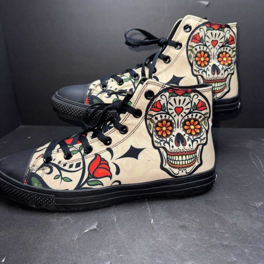 RAAD Shop High-Top Black Roses& Skulls, 9M Shoes Sneakers